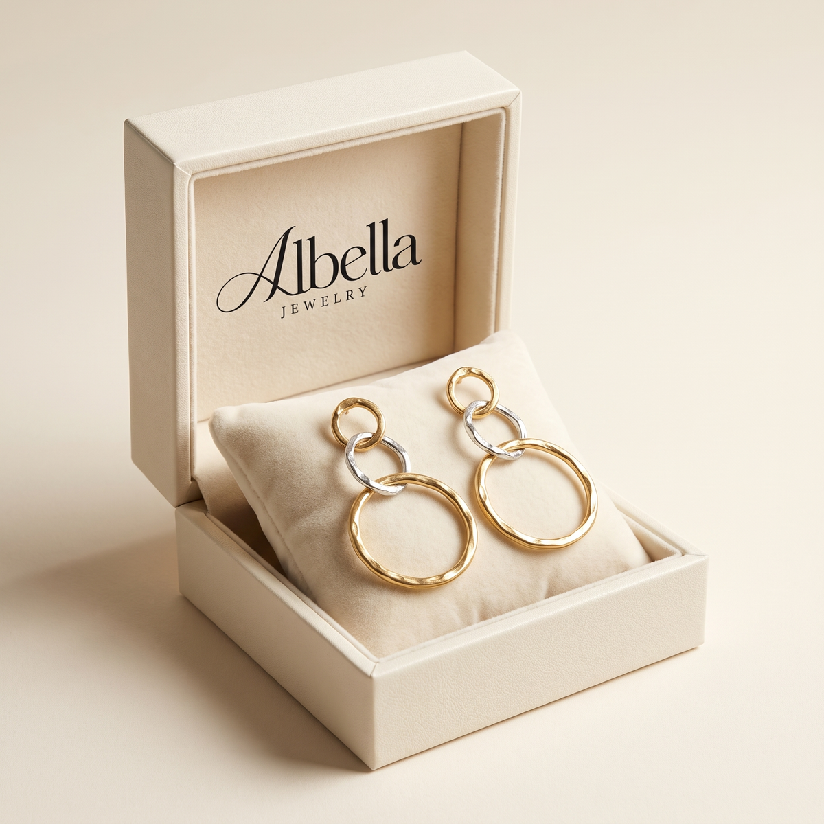 Vintage Gold and Silver Hoop Earrings in Albella Jewelry gift box