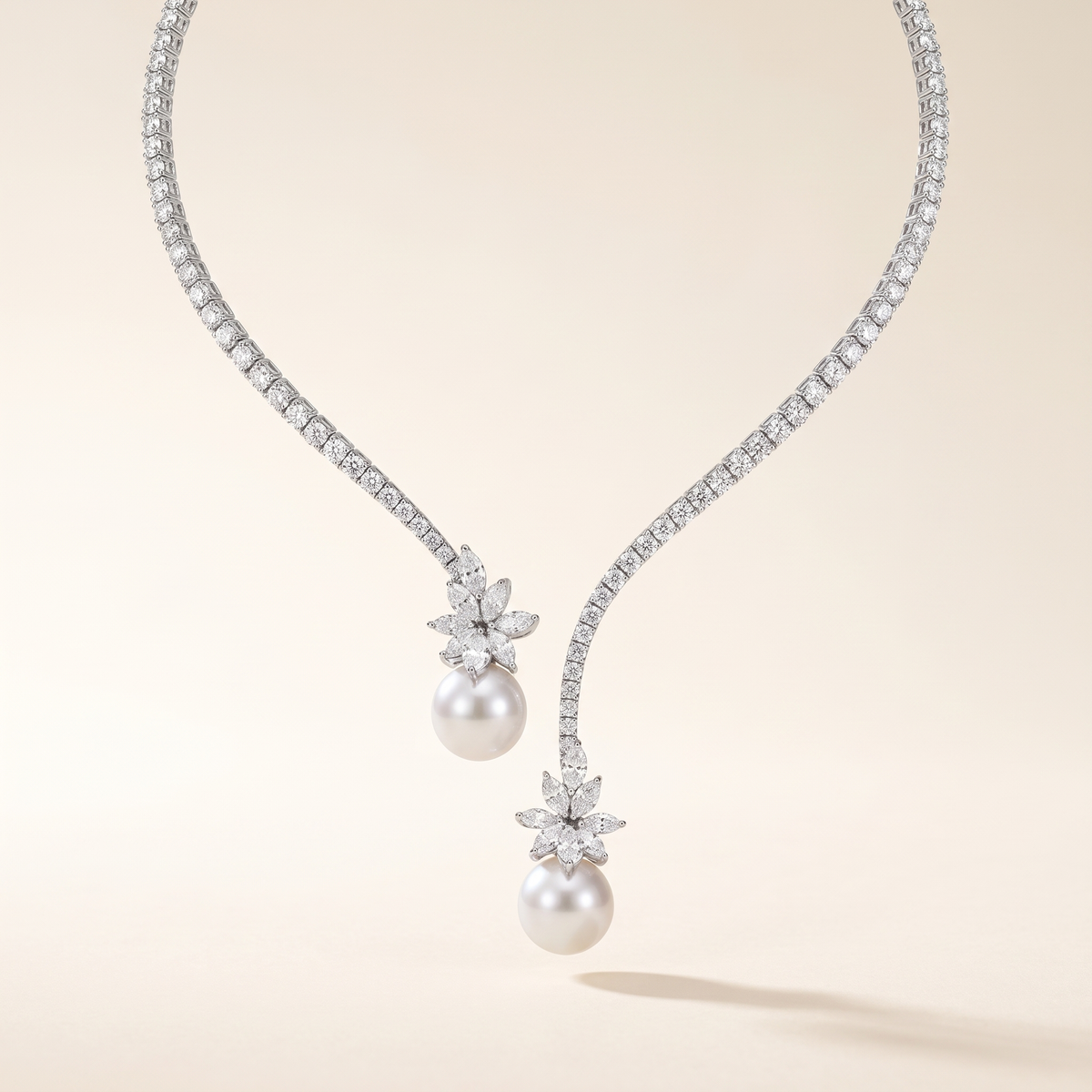 Elegant Sparkling Sterling Silver Pearl Necklace – Albella Jewelry