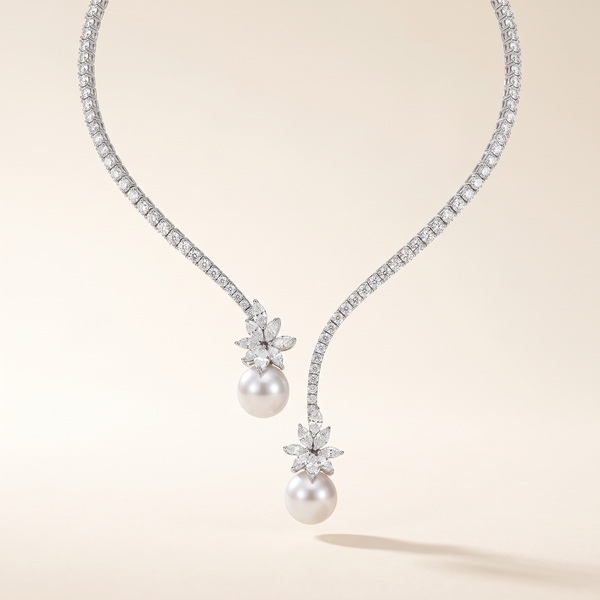 Elegant Sparkling Sterling Silver Pearl Necklace – Albella Jewelry