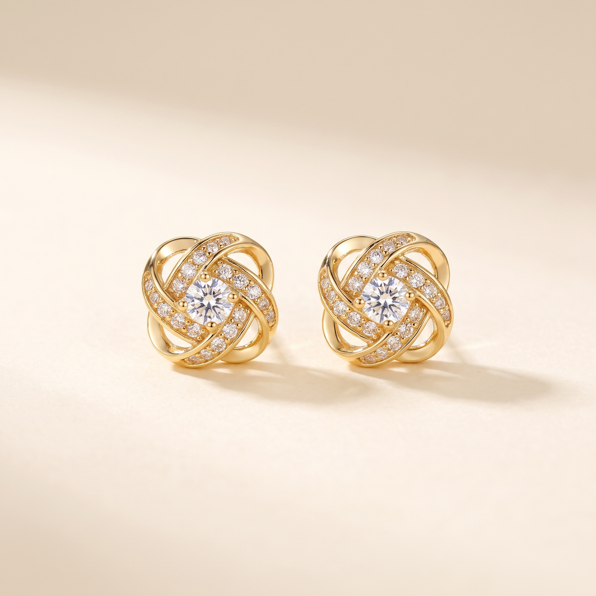 Gold Spiral Floral Stud Earrings with Crystal – Albella Jewelry