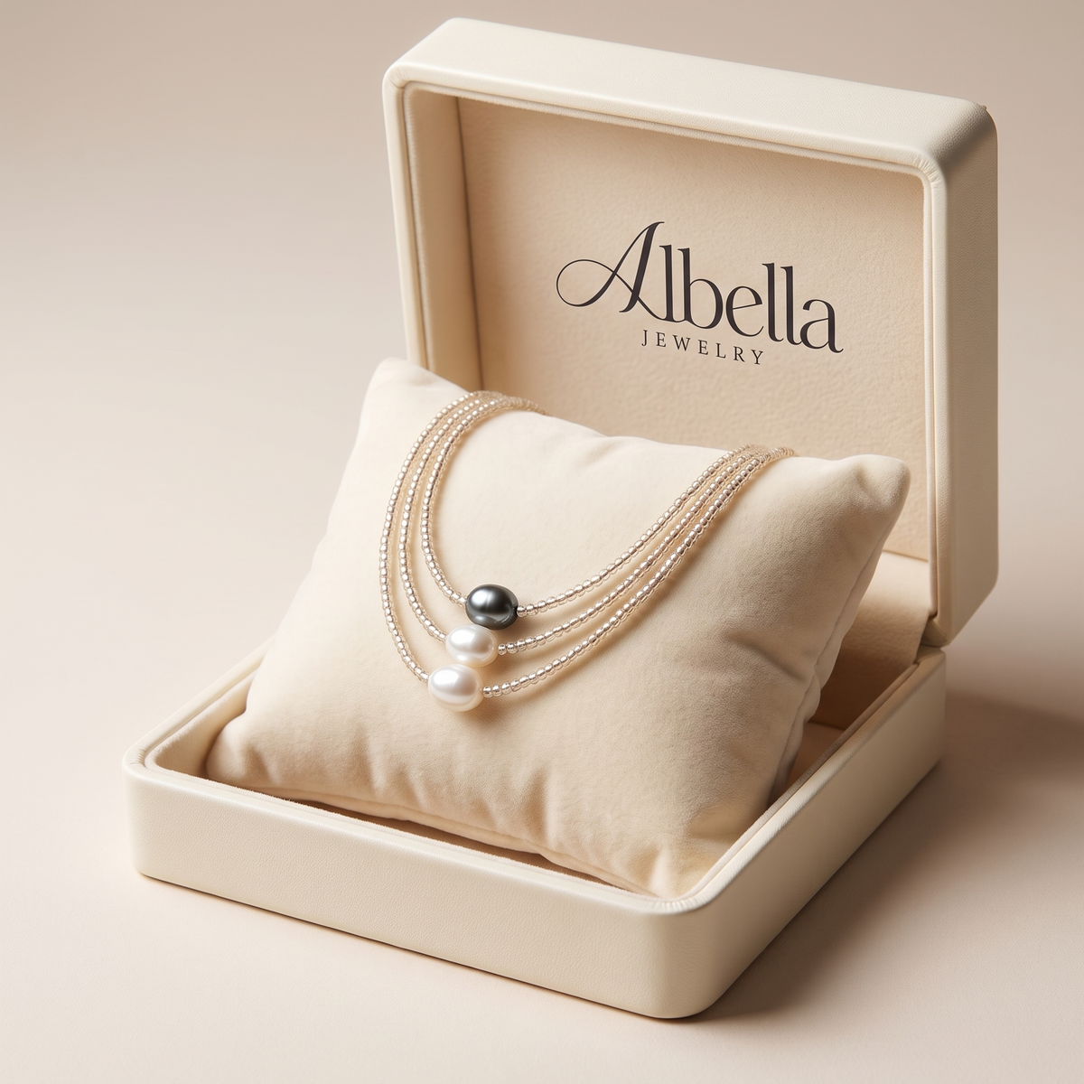 Antique-Inspired Pearl Necklace in Albella Jewelry gift box