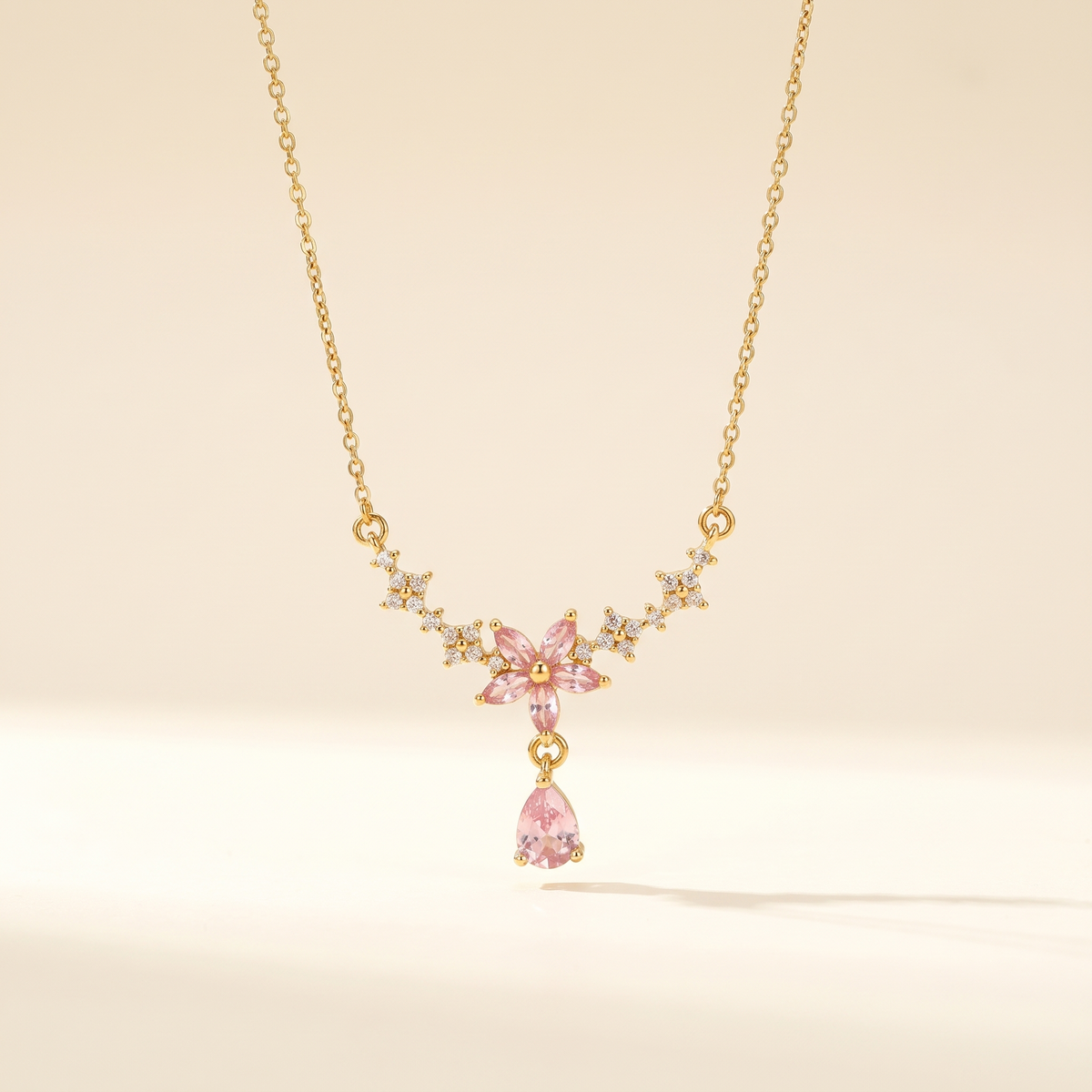 Pink Crystal Flower Drop Necklace – Albella Jewelry