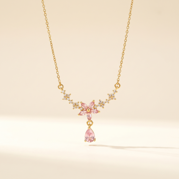 Pink Crystal Flower Drop Necklace – Albella Jewelry