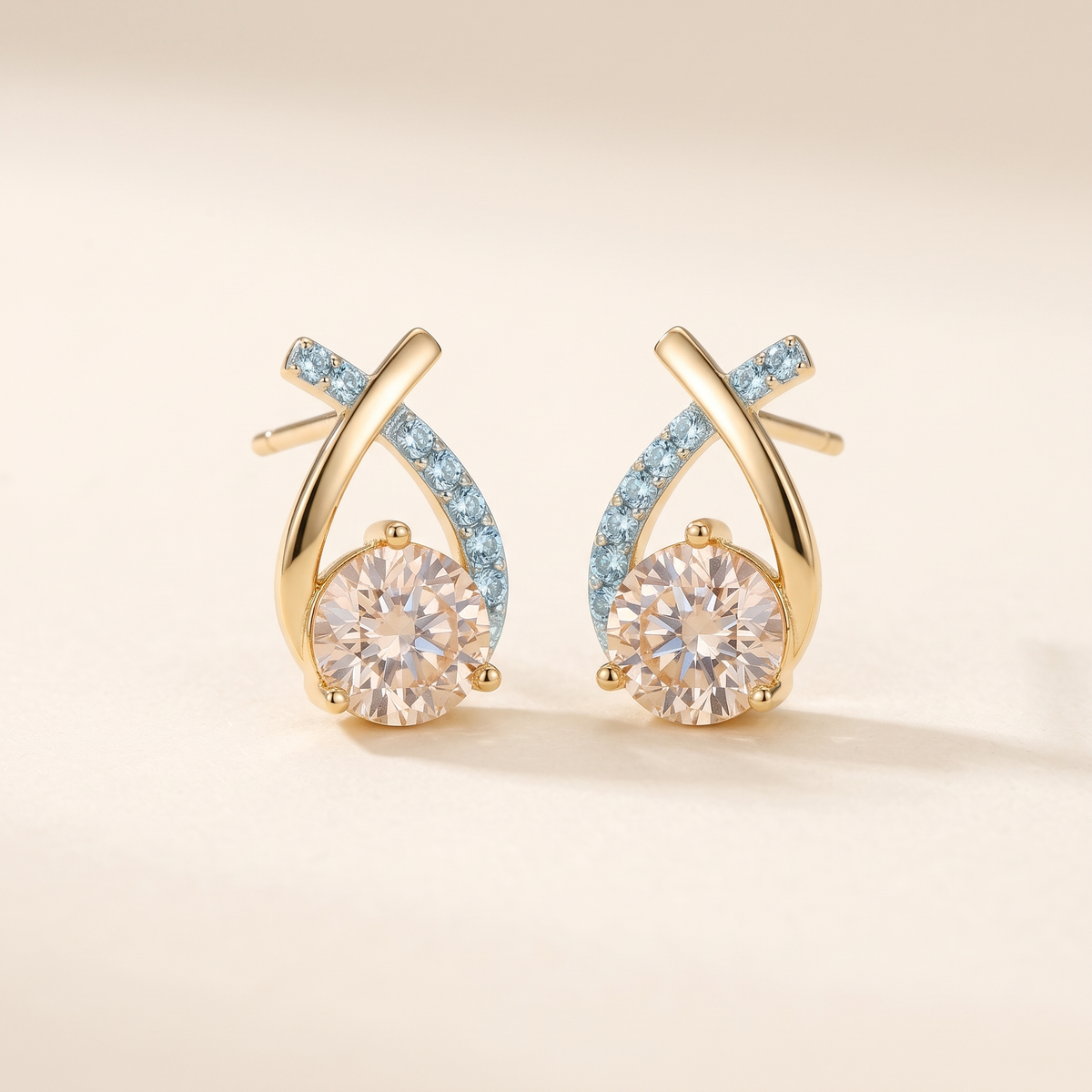 Gold Cross Stud Earrings with Zirconia – Albella Jewelry