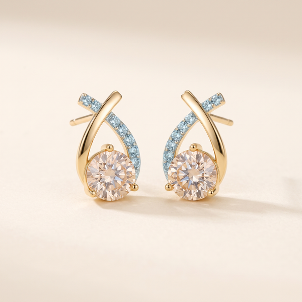 Gold Cross Stud Earrings with Zirconia – Albella Jewelry