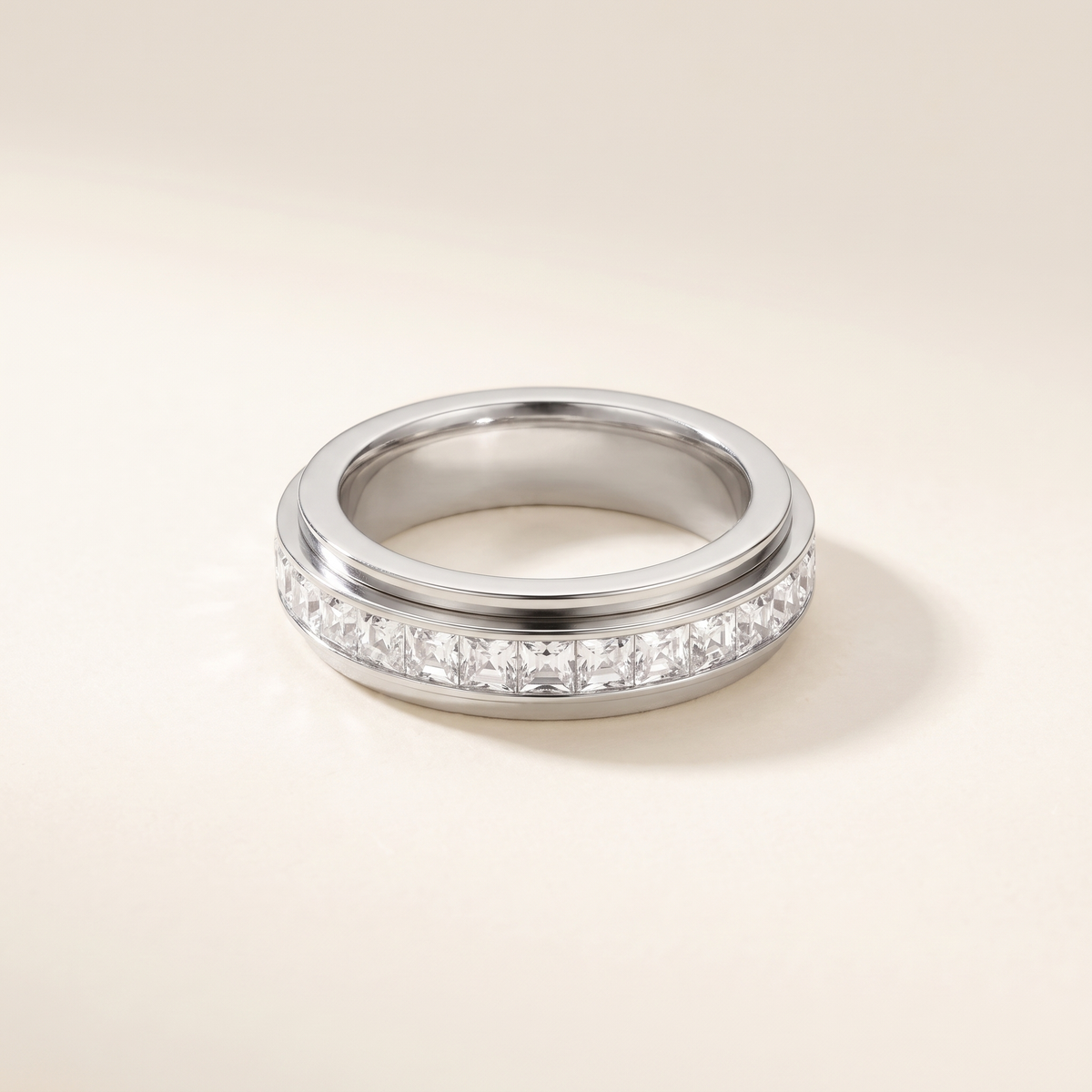 Silver Square Crystal Spinner Ring – Albella Jewelry