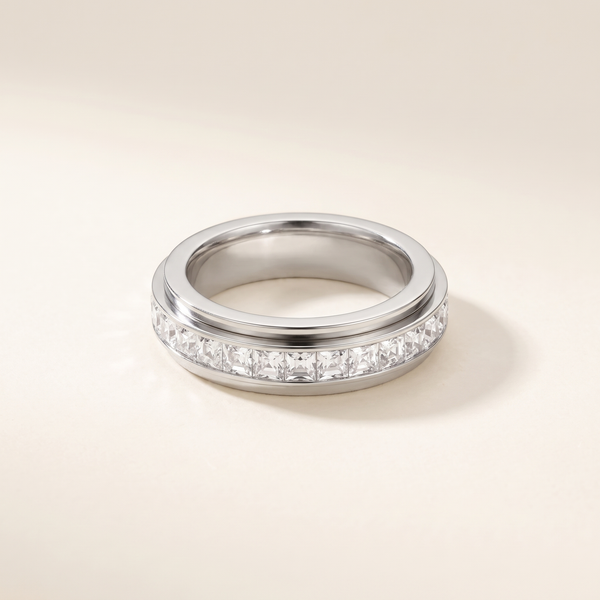 Silver Square Crystal Spinner Ring – Albella Jewelry