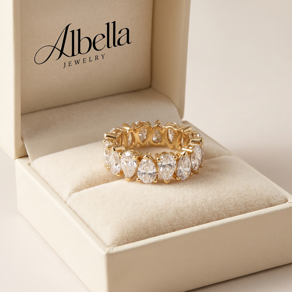 Gold Pear Crystal Eternity Ring in Albella Jewelry gift box