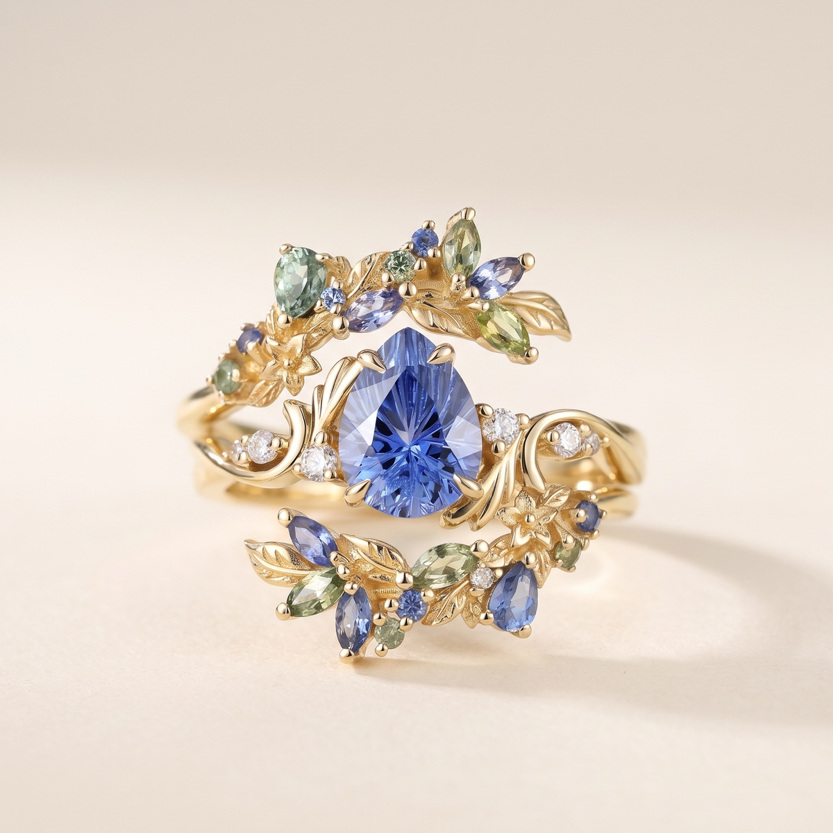 Blue Pear Sapphire Leaf Ring – Albella Jewelry
