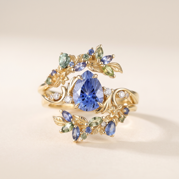 Blue Pear Sapphire Leaf Ring – Albella Jewelry