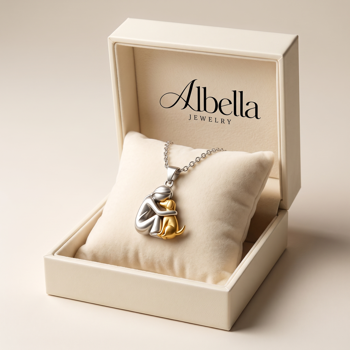 Dog Memorial Hug Pendant Necklace in Albella Jewelry gift box