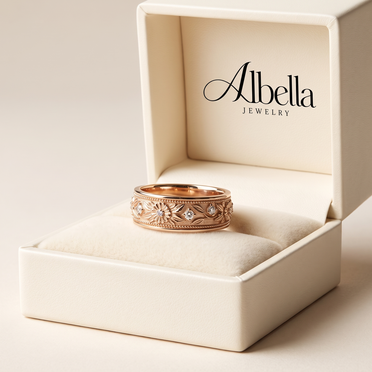 Radiant Rose Gold Floral Crystal Band in Albella Jewelry gift box