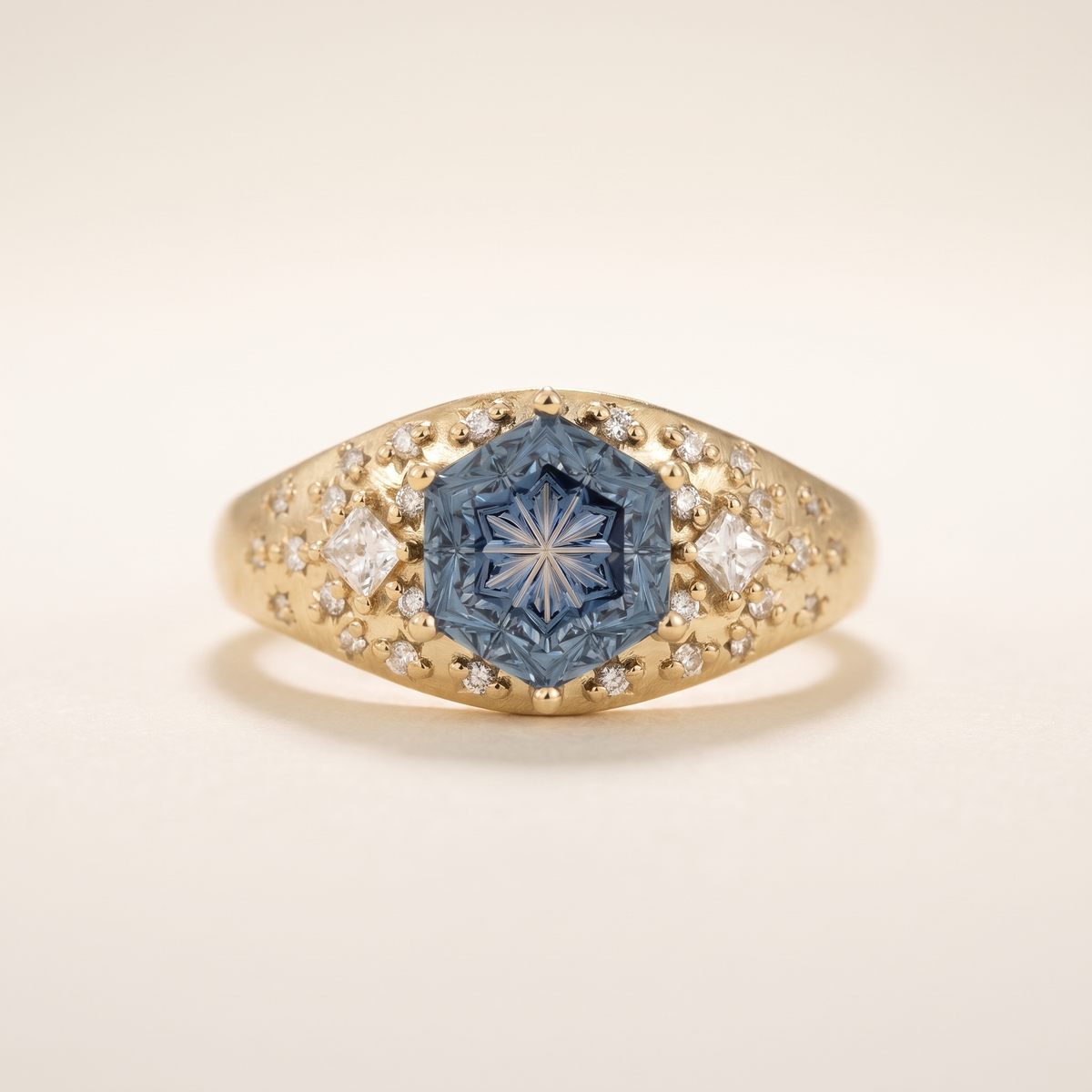 Gold Blue Hexagon Crystal Ring – Albella Jewelry