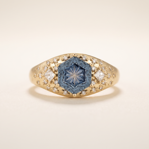 Gold Blue Hexagon Crystal Ring – Albella Jewelry