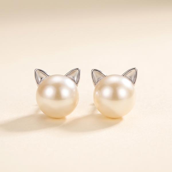 Sterling Silver Cat Pearl Stud Earrings – Albella Jewelry