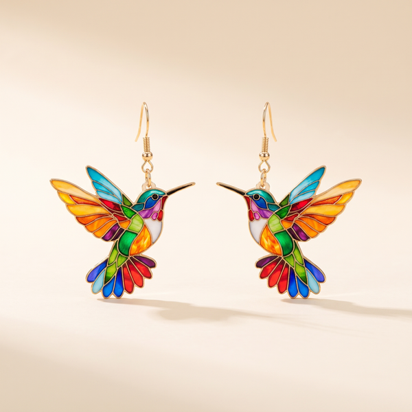 Acrylic Hummingbird Dangle Earrings – Bright 2D Bird Design – Albella Jewelry