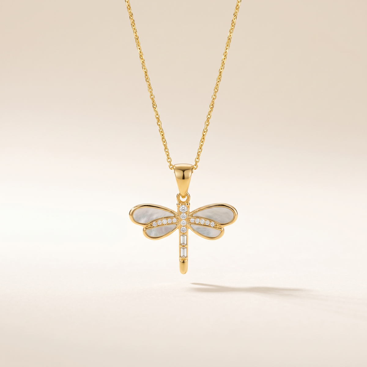 Dragonfly Necklace in Gold with Opal – Albella Jewelry
