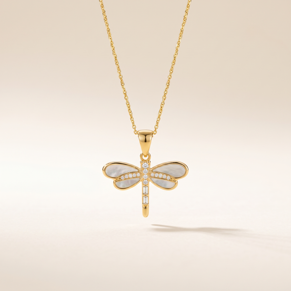 Dragonfly Necklace in Gold with Opal – Albella Jewelry