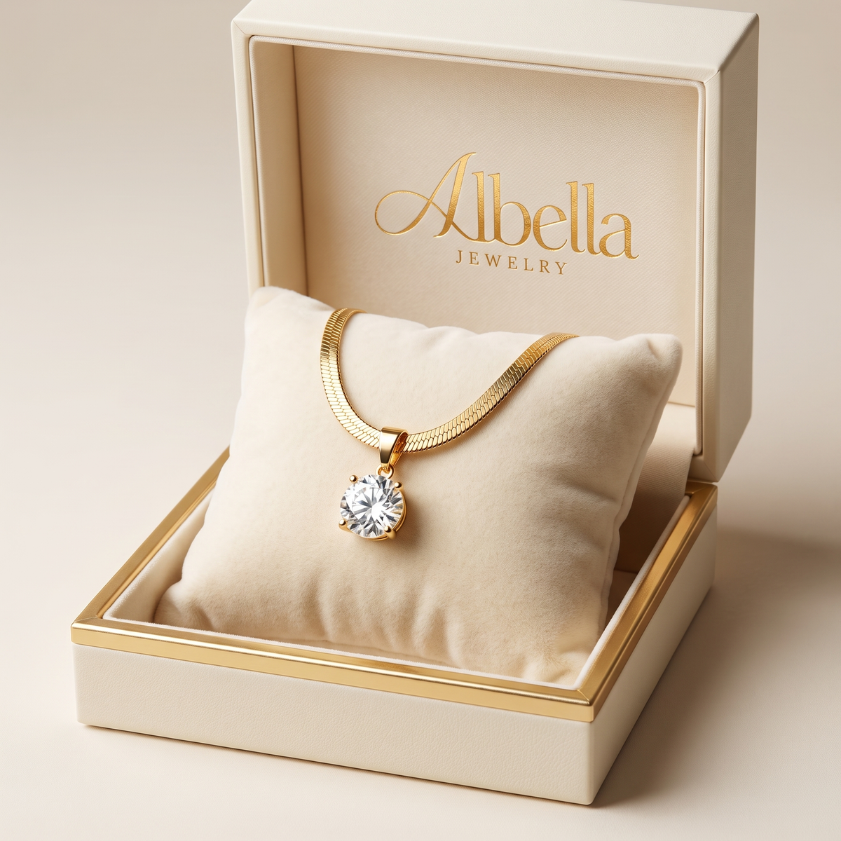 Elegant Rhinestone Pendant Gold Necklace in Albella Jewelry gift box