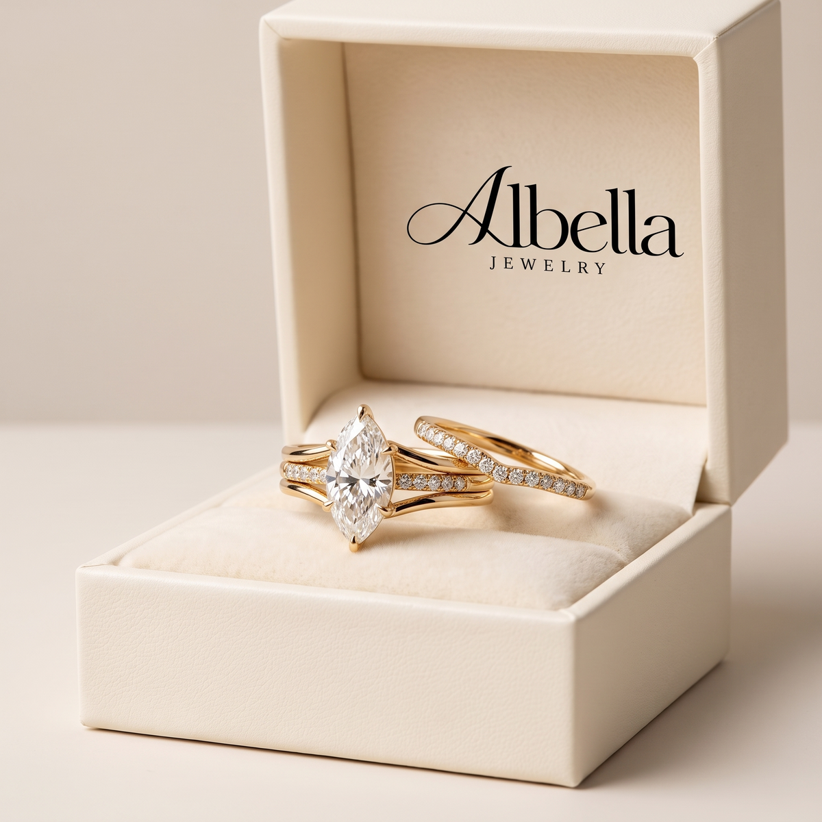 Marquise Cut Ring Set in Albella Jewelry gift box