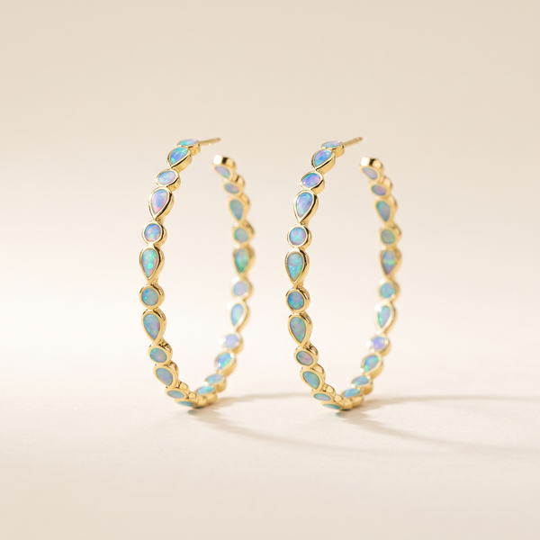 Vintage Blue Opal Golden Hoop Earrings – Albella Jewelry