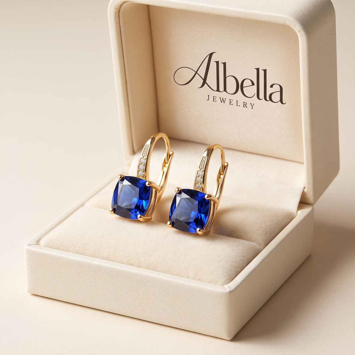 Mystic Sapphire Stone Hoop Earrings in Albella Jewelry gift box