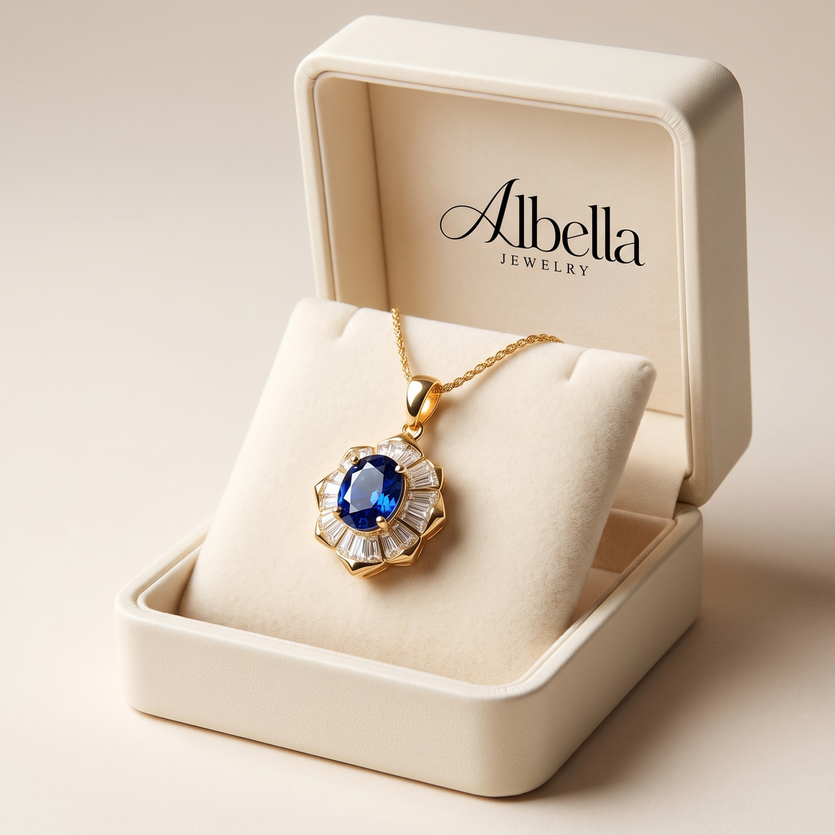 Kavella Sapphire Necklace in Albella Jewelry gift box