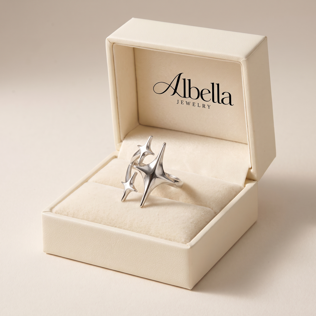 Edgy Silver Y2K Star Ring in Albella Jewelry gift box