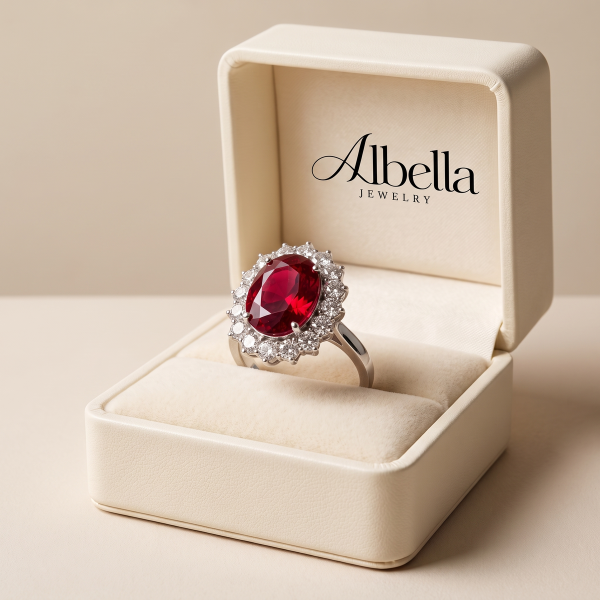 Scarlet Crown Ruby Ring in Albella Jewelry gift box