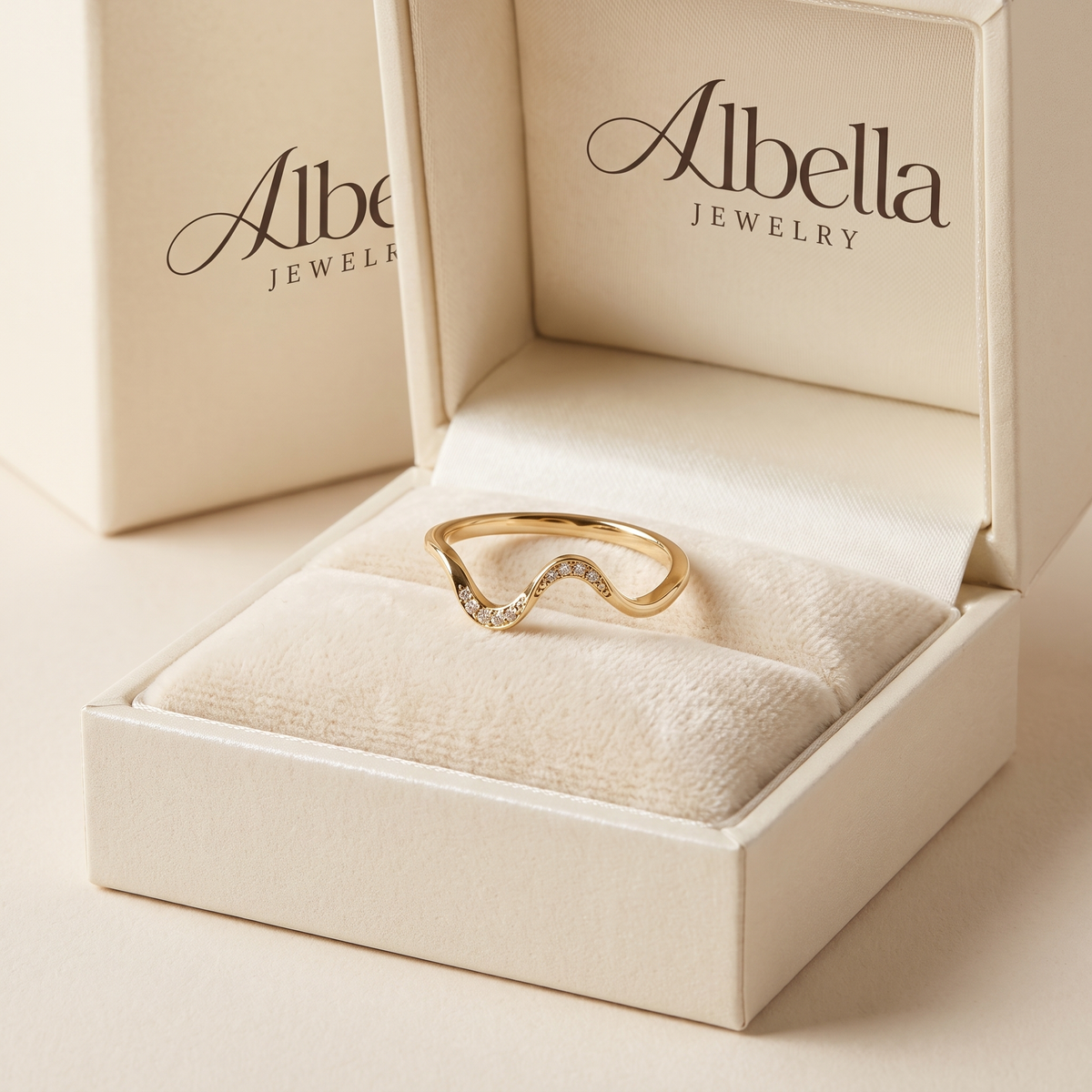Ocean Wave Beach Stacking Band Ring in Albella Jewelry gift box