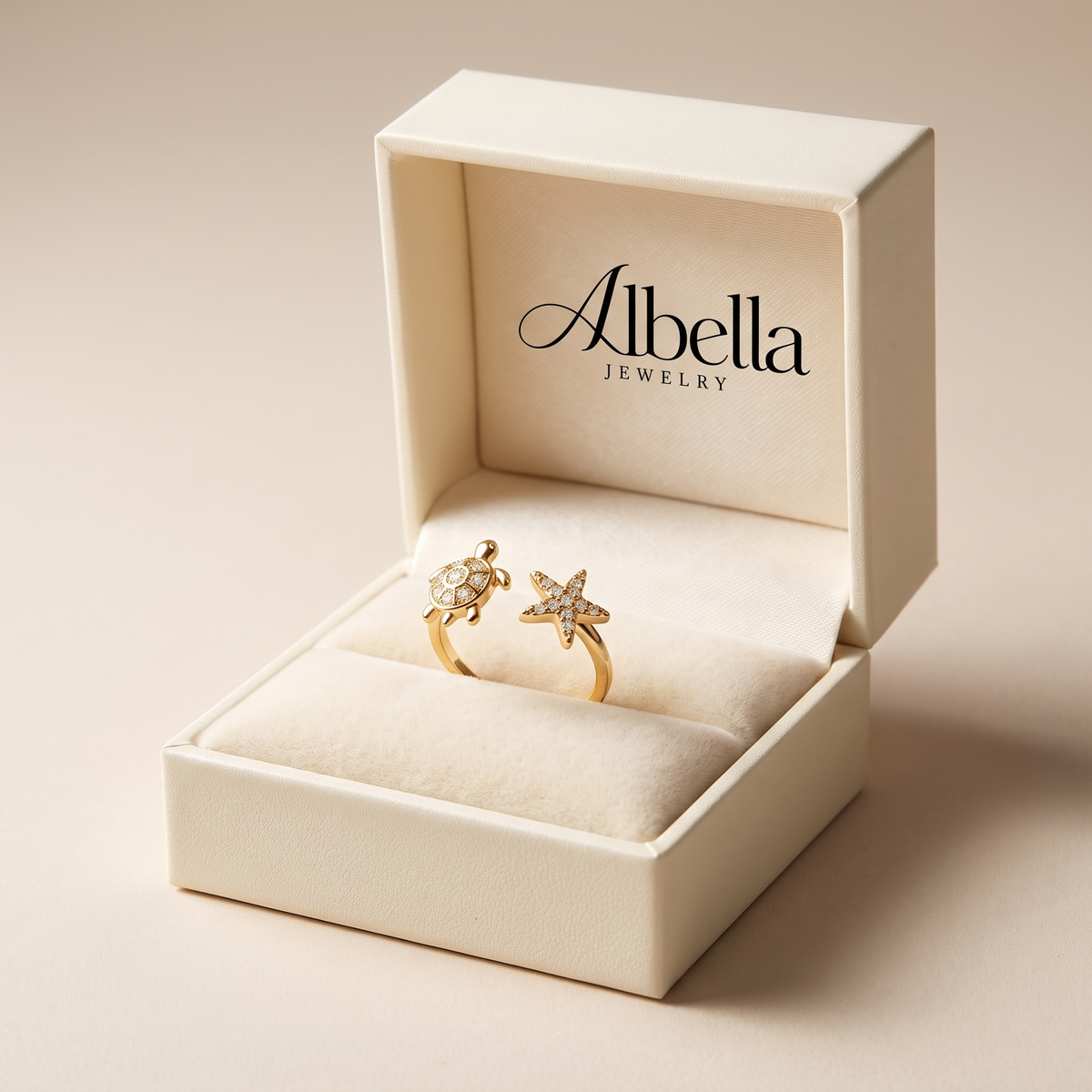 Sea Turtle Starfish Ocean Ring in Albella Jewelry gift box