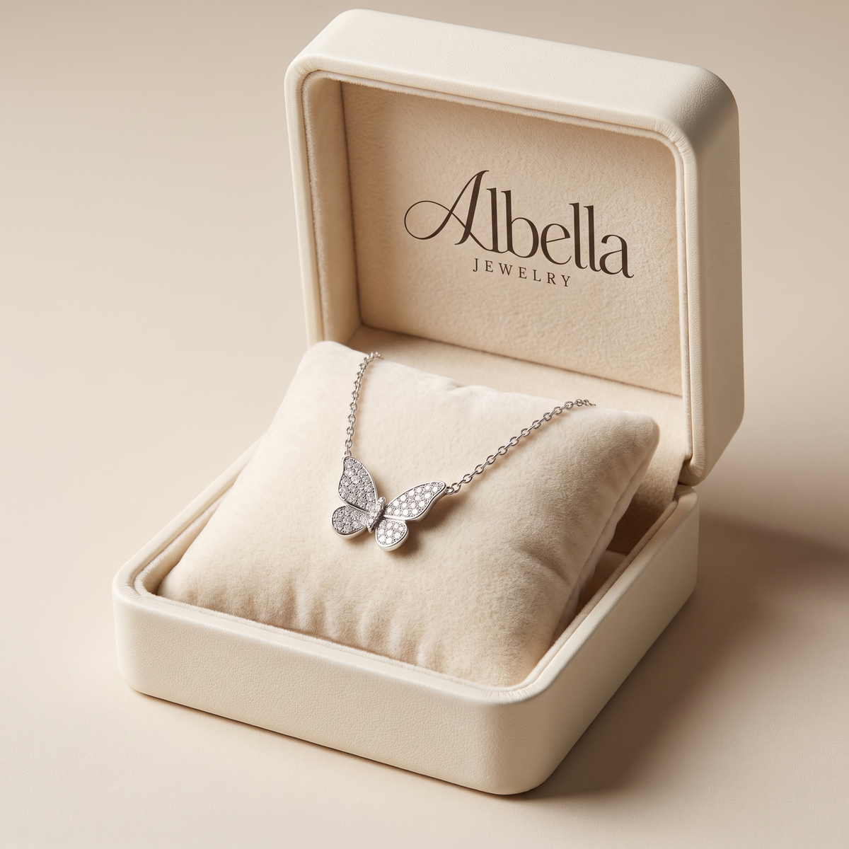 Silver Crystal Butterfly Pendant Necklace in Albella Jewelry gift box