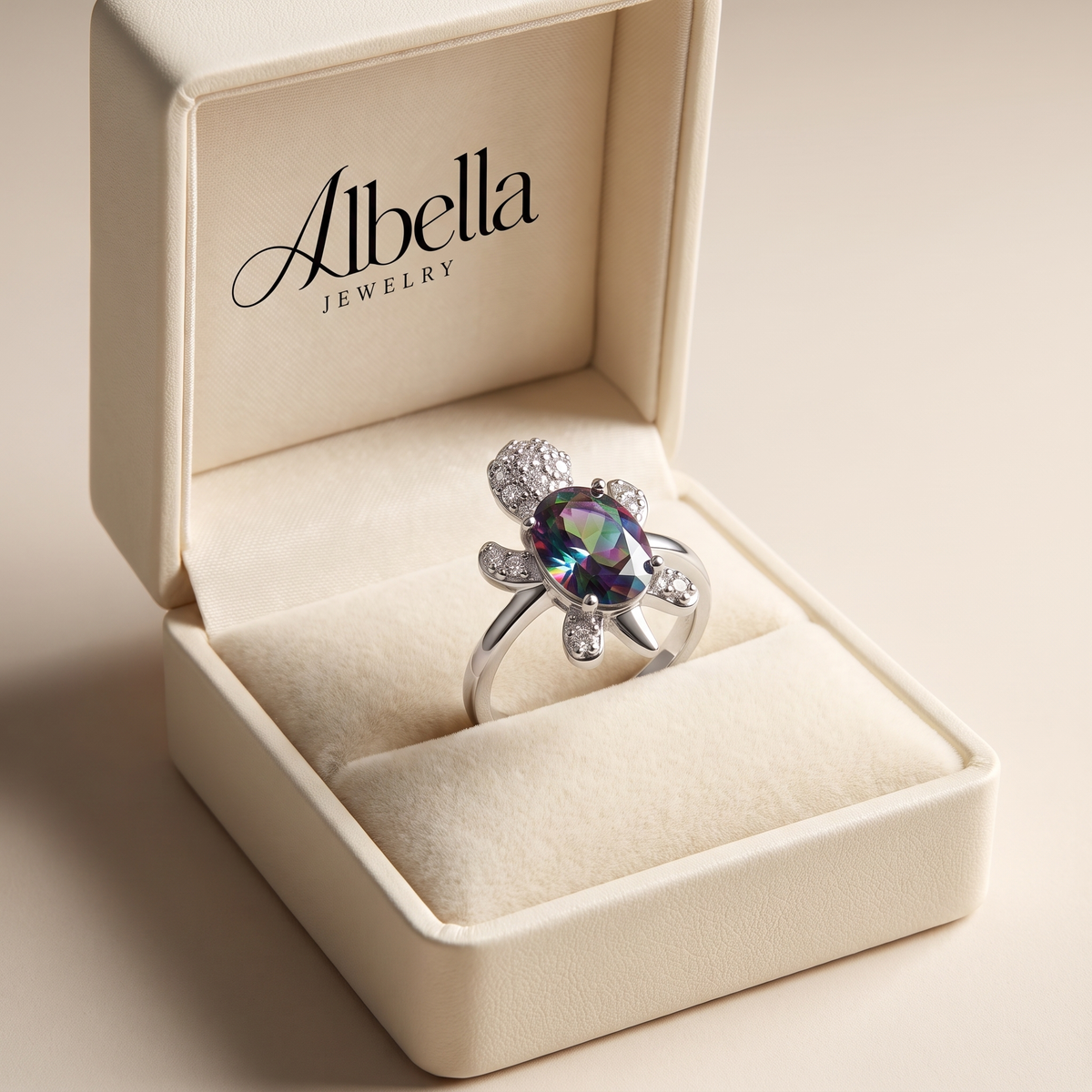 Rainbow Gemstone Sea Turtle Ring in Albella Jewelry gift box