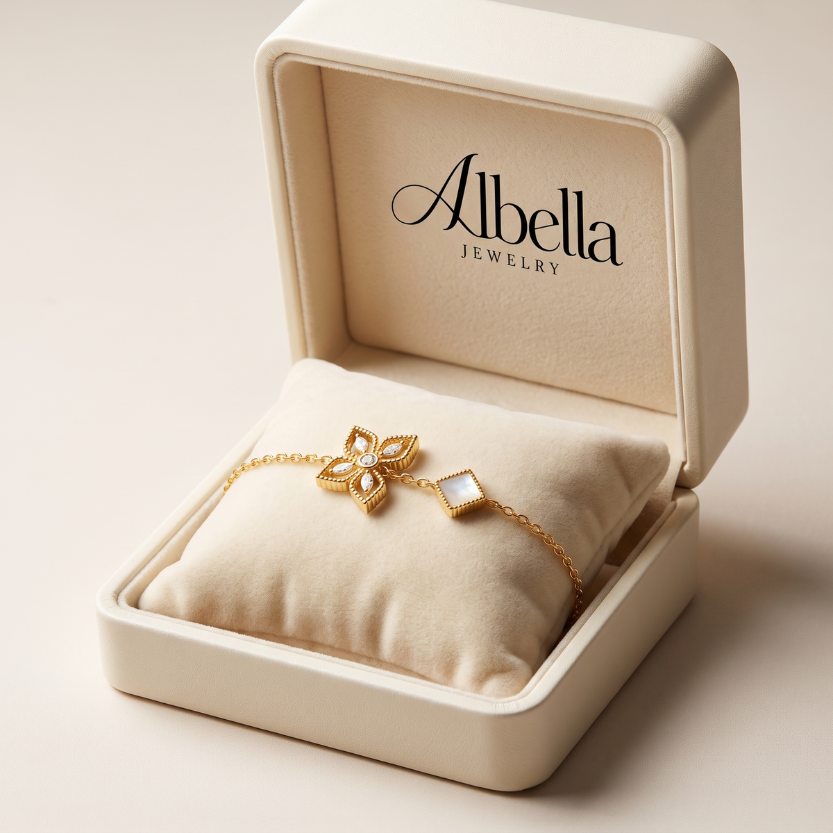 Floral Crystal Adjustable Bracelet in Albella Jewelry gift box
