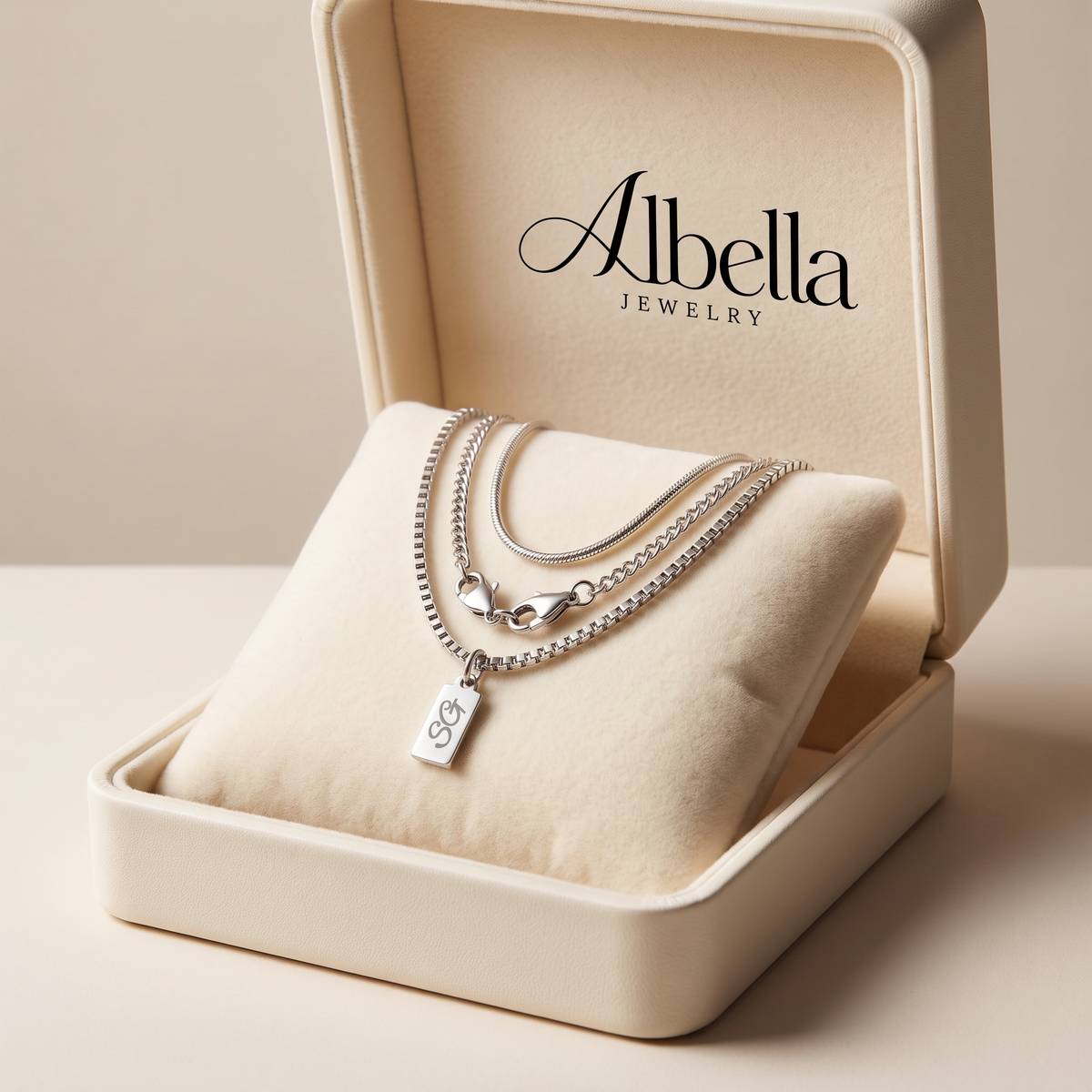 Minimal Chain Stack in Albella Jewelry gift box