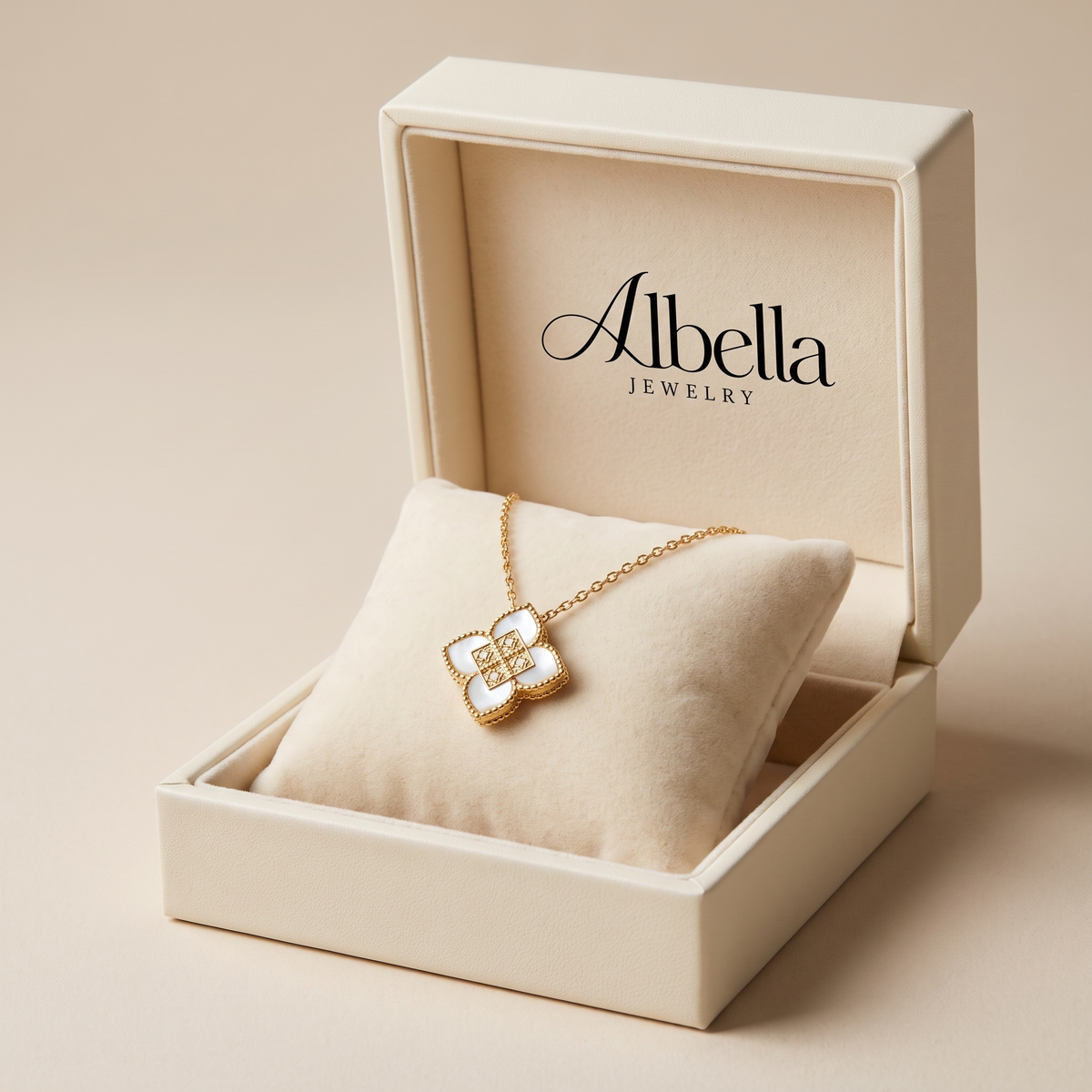 Mother Of Pearl Floral Diamond Necklace in Albella Jewelry gift box
