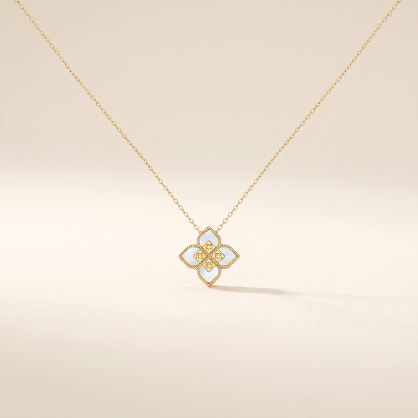 Mother Of Pearl Floral Diamond Necklace – Albella Jewelry