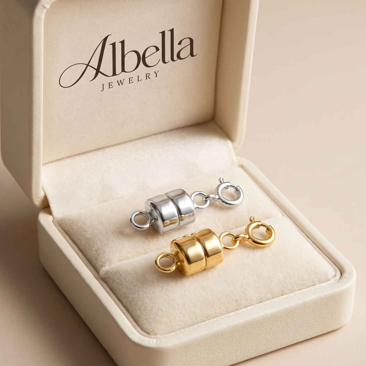 Italian Sterling Silver and 18kt Gold Over Sterling Jewelry Set: Two Magnetic Clasp Converters in Albella Jewelry gift box