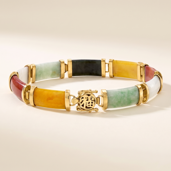 Multicolored Jade "Good Fortune" Bracelet in 18kt Gold Over Sterling – Albella Jewelry
