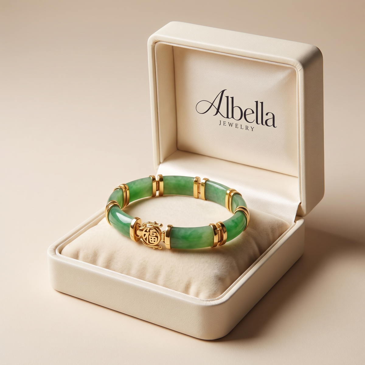Green Jade "Good Fortune" Bracelet in 18kt Gold Over Sterling in Albella Jewelry gift box