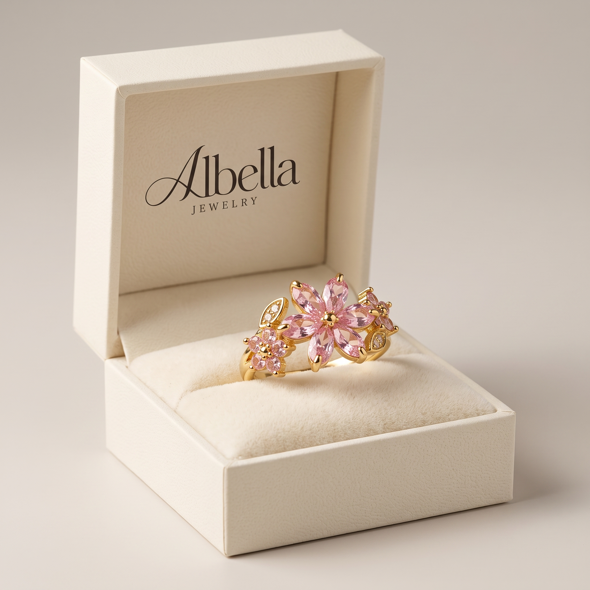 Pink Cherry Blossom Wrap Ring in Albella Jewelry gift box