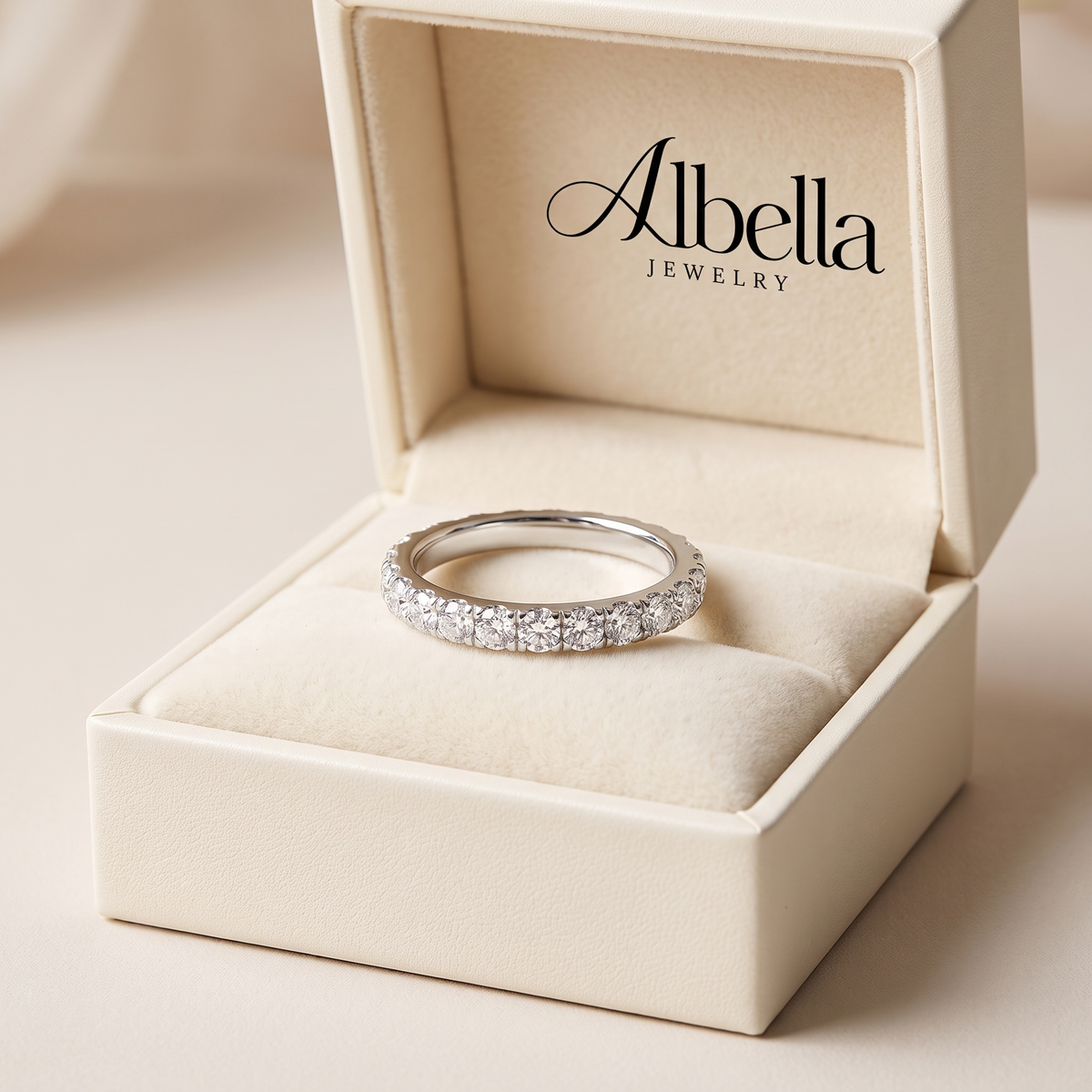 Corse Half Eternity Pavé Diamond Band in Albella Jewelry gift box