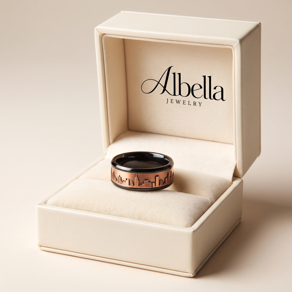 Forest Deer Wood Inlay Band Ring in Albella Jewelry gift box