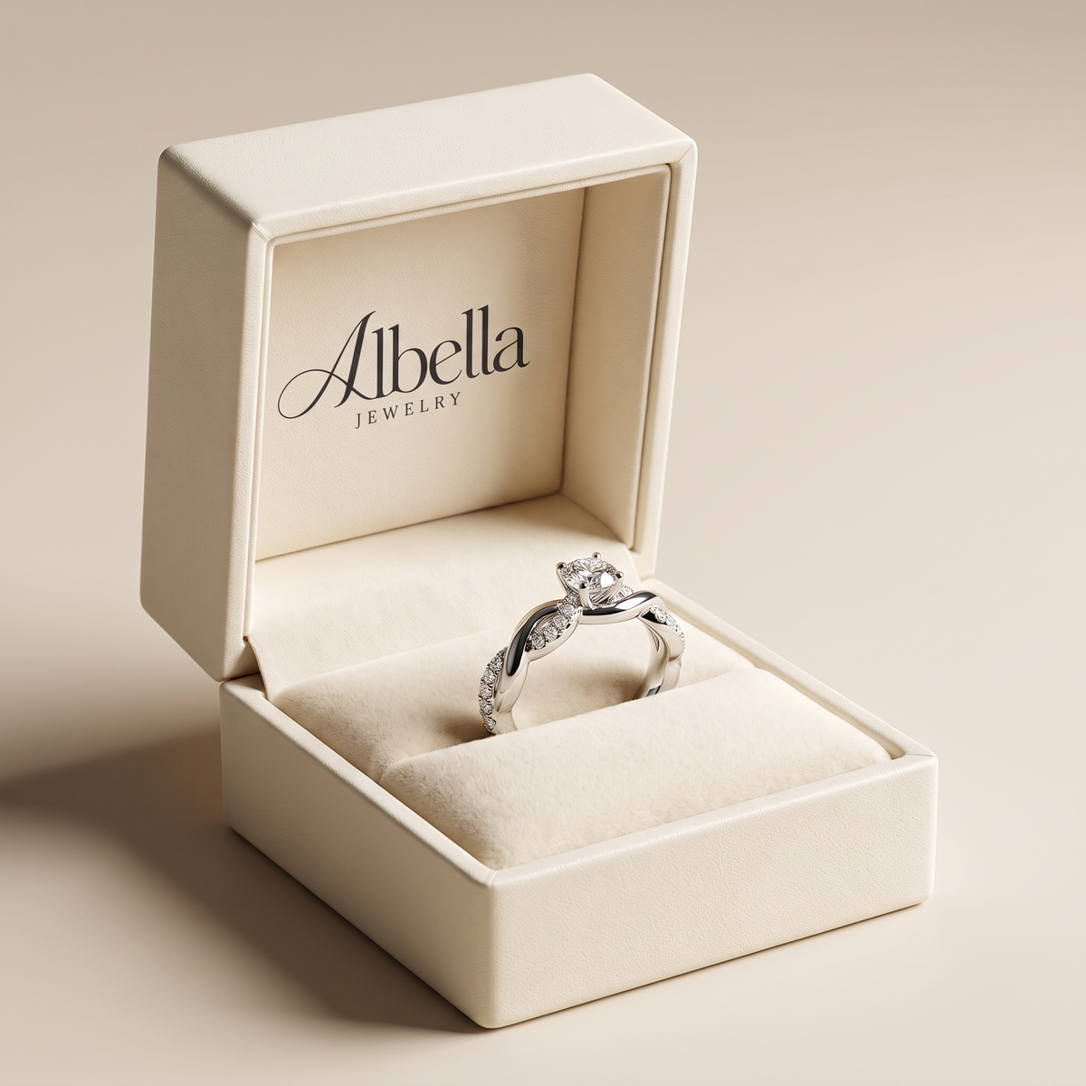 Vine Diamond Pave Eternity Band in Albella Jewelry gift box