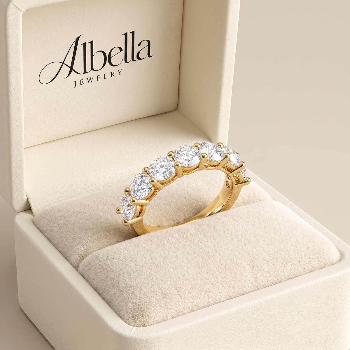 Rivera 7-Stone Trellis Diamond Band in Albella Jewelry gift box