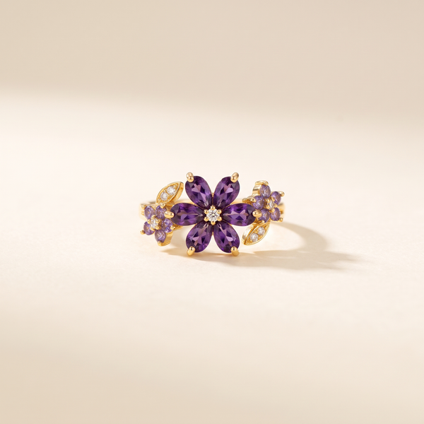 Marquise Amethyst Flower Blossom Ring – Albella Jewelry