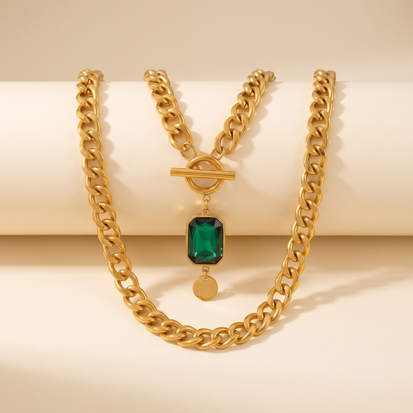 Elegant Emerald Chain Necklace – Albella Jewelry