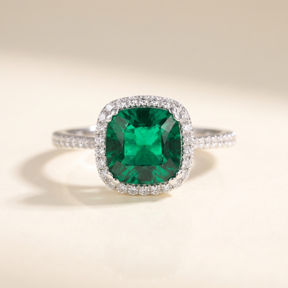 Elegant Emerald Cushion Halo Ring – Albella Jewelry