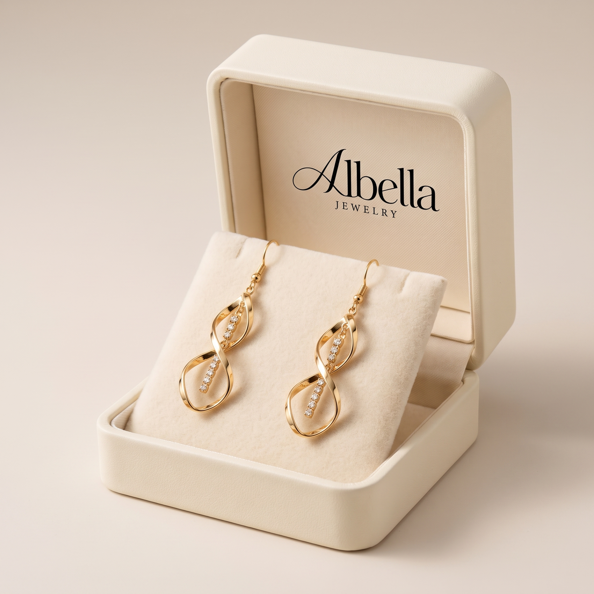 Sunbeam Spiral Gold Earrings in Albella Jewelry gift box