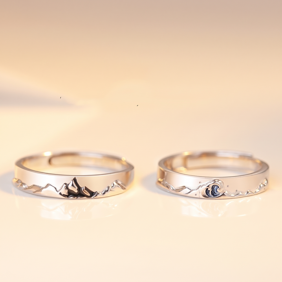 Mountain Ocean Couple Matching Band Ring – Albella Jewelry